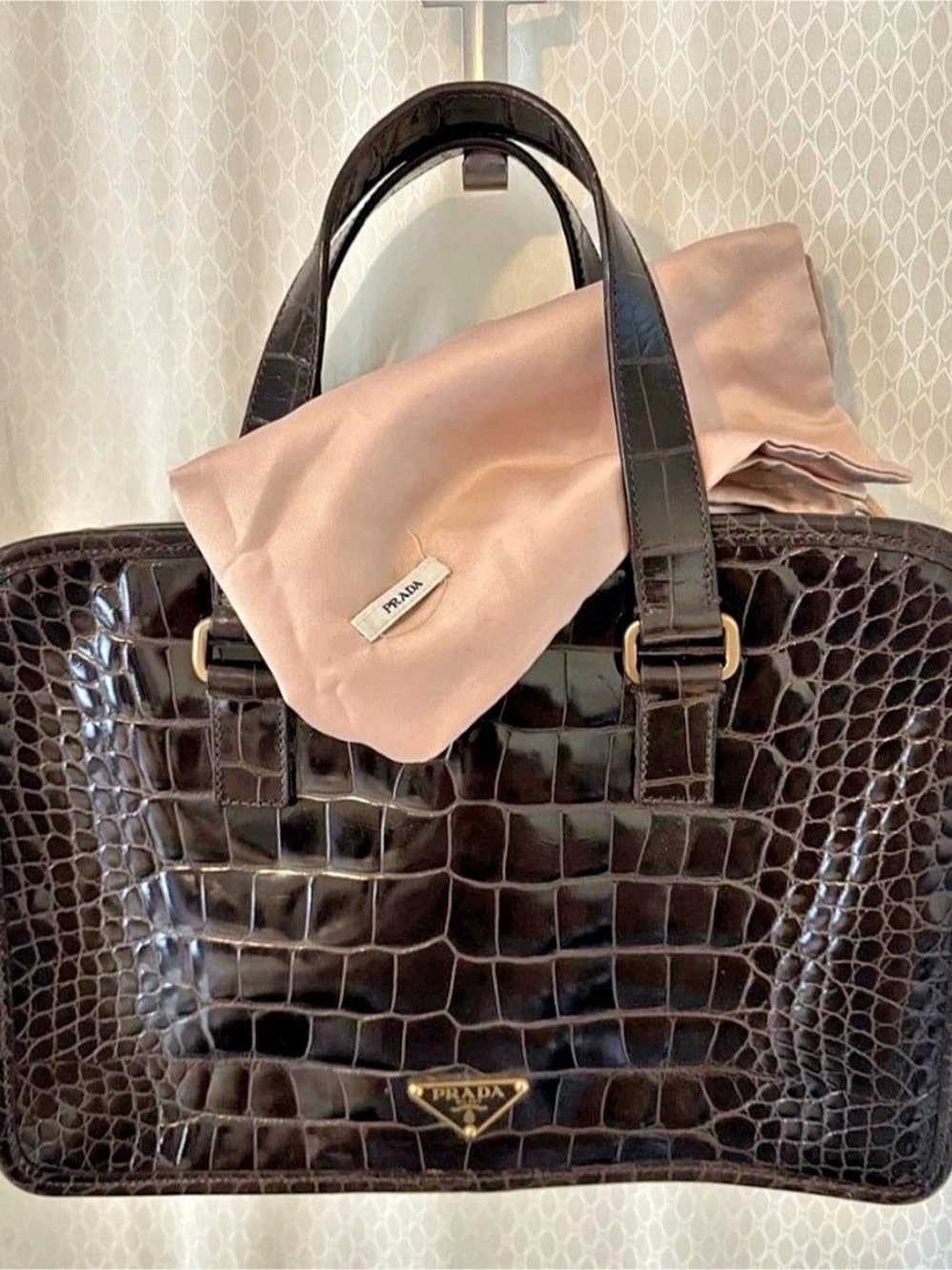 Prada BROWN Crocodile-Embossed Tote